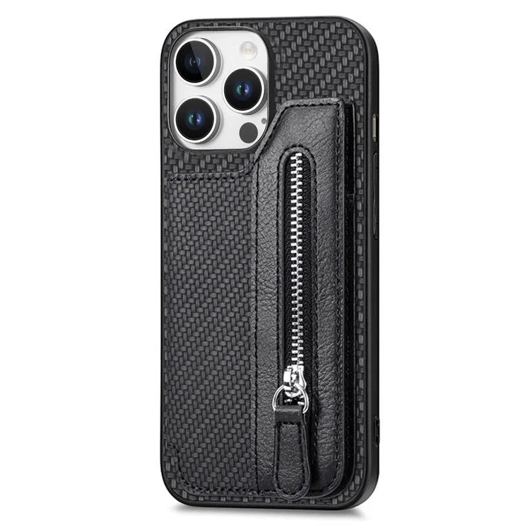 For iPhone 16 Pro Case Leather+PC+TPU Zipper Wallet Phone Shell Back Cover