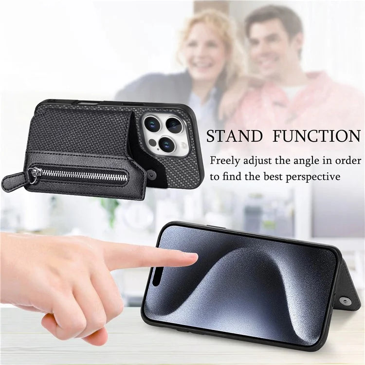 For iPhone 16 Pro Case Leather+PC+TPU Zipper Wallet Phone Shell Back Cover