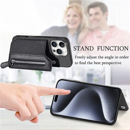 For iPhone 16 Pro Case Leather+PC+TPU Zipper Wallet Phone Shell Back Cover