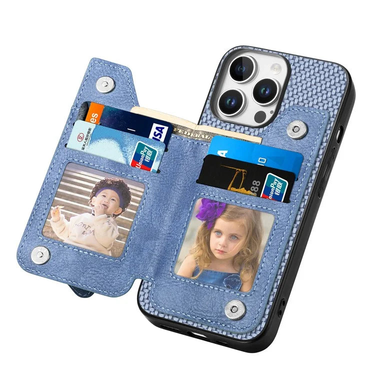 For iPhone 16 Pro Case Leather+PC+TPU Zipper Wallet Phone Shell Back Cover
