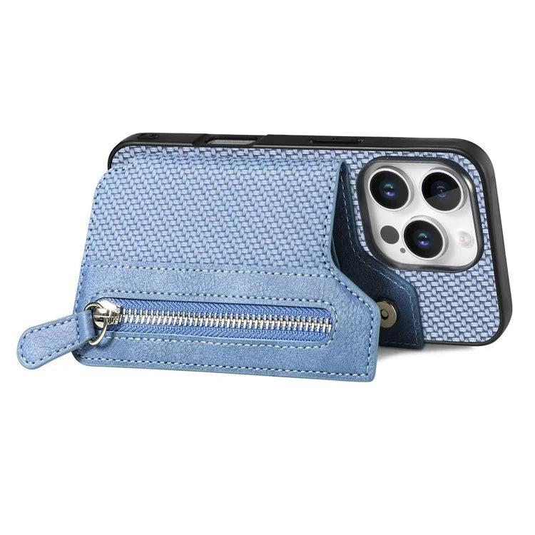 For iPhone 16 Pro Case Leather+PC+TPU Zipper Wallet Phone Shell Back Cover