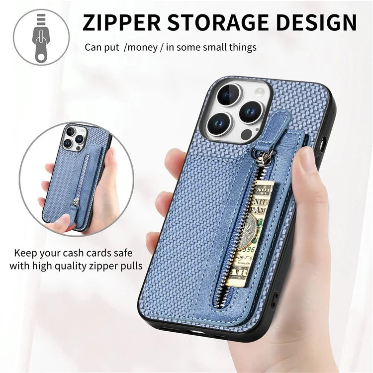 For iPhone 16 Pro Case Leather+PC+TPU Zipper Wallet Phone Shell Back Cover