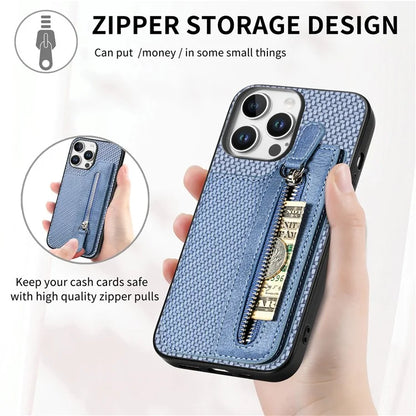 For iPhone 16 Pro Case Leather+PC+TPU Zipper Wallet Phone Shell Back Cover