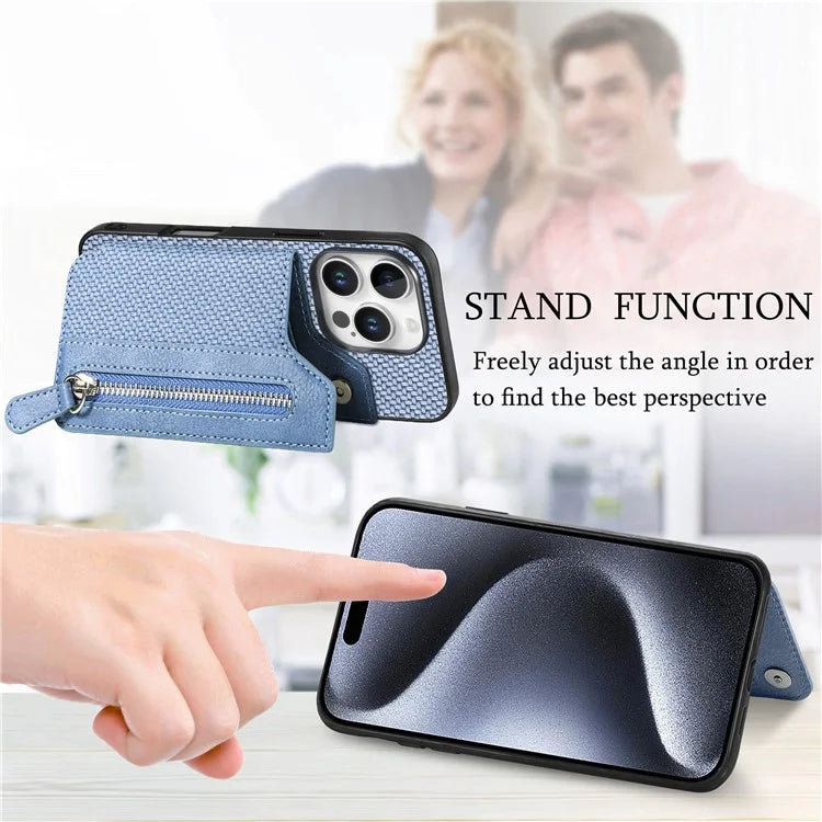For iPhone 16 Pro Case Leather+PC+TPU Zipper Wallet Phone Shell Back Cover