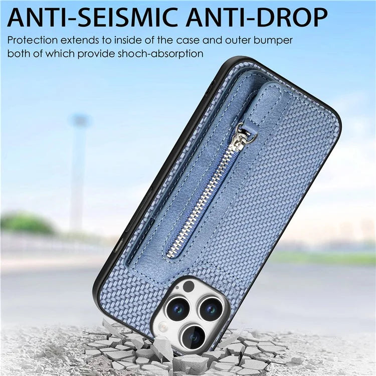 For iPhone 16 Pro Case Leather+PC+TPU Zipper Wallet Phone Shell Back Cover