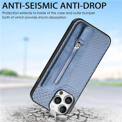For iPhone 16 Pro Case Leather+PC+TPU Zipper Wallet Phone Shell Back Cover