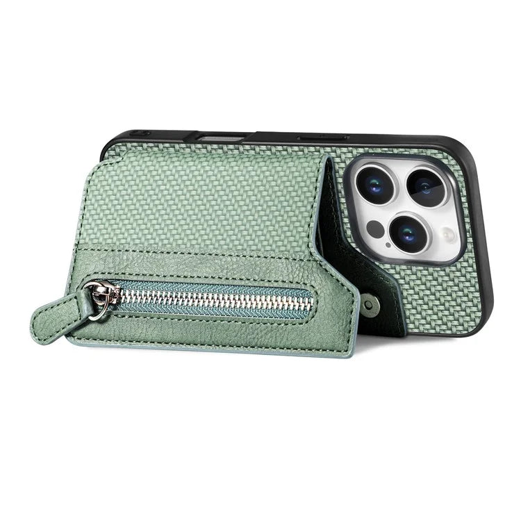 For iPhone 16 Pro Case Leather+PC+TPU Zipper Wallet Phone Shell Back Cover