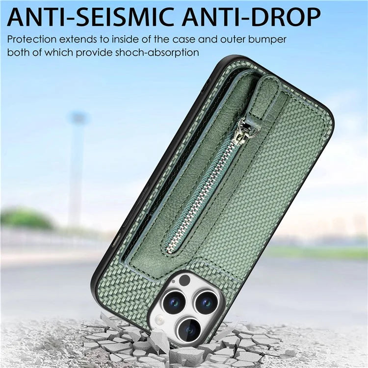 For iPhone 16 Pro Case Leather+PC+TPU Zipper Wallet Phone Shell Back Cover