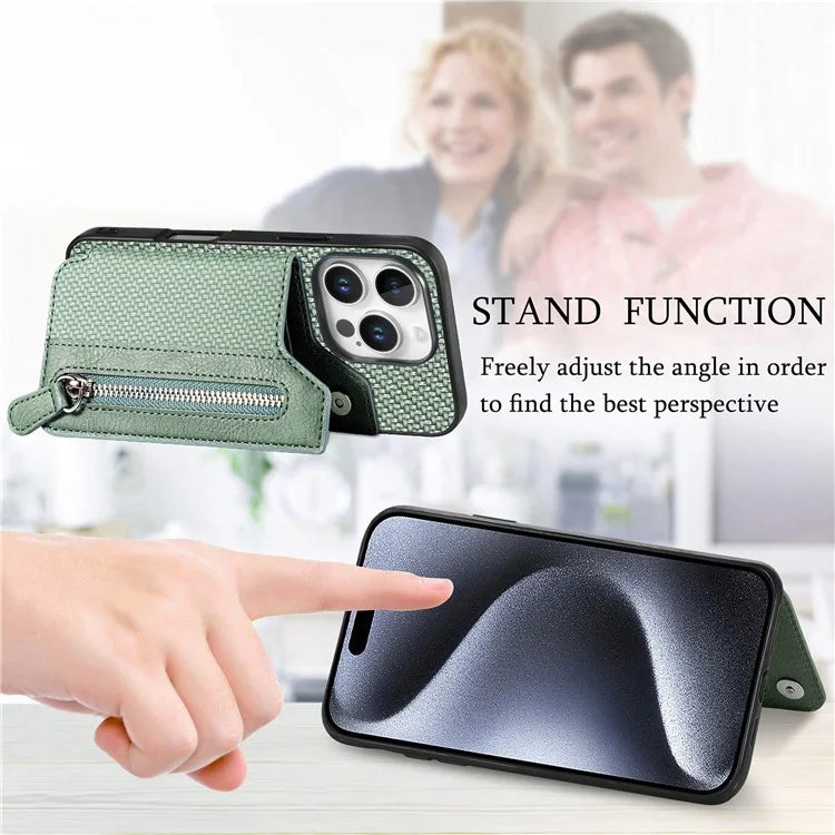 For iPhone 16 Pro Case Leather+PC+TPU Zipper Wallet Phone Shell Back Cover