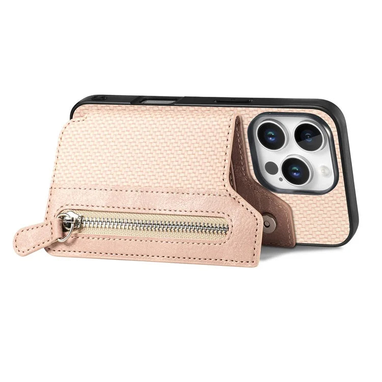 For iPhone 16 Pro Case Leather+PC+TPU Zipper Wallet Phone Shell Back Cover