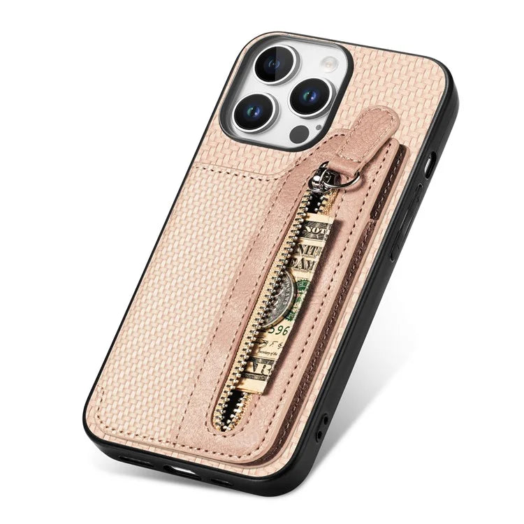 For iPhone 16 Pro Case Leather+PC+TPU Zipper Wallet Phone Shell Back Cover