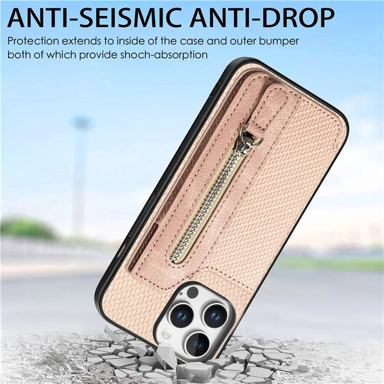 For iPhone 16 Pro Case Leather+PC+TPU Zipper Wallet Phone Shell Back Cover