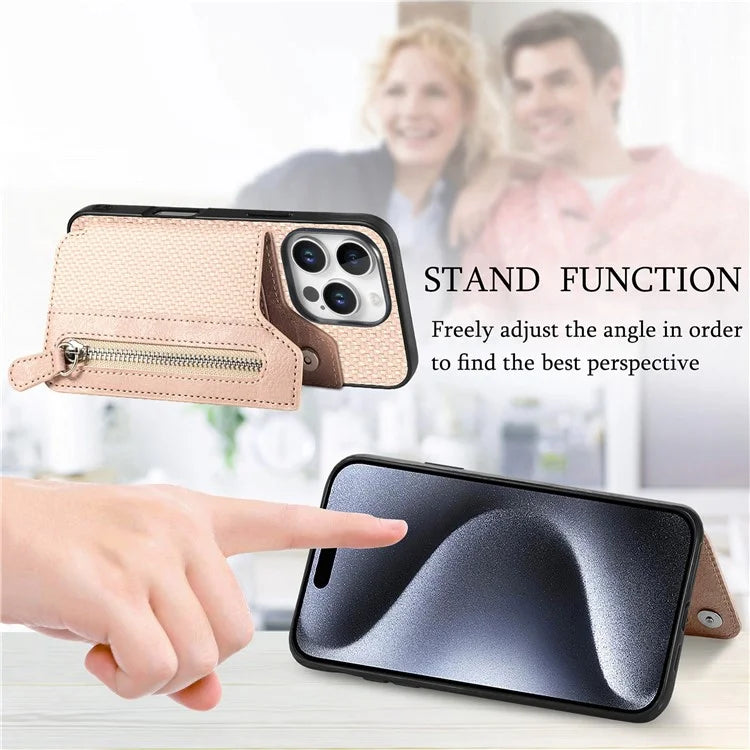 For iPhone 16 Pro Case Leather+PC+TPU Zipper Wallet Phone Shell Back Cover
