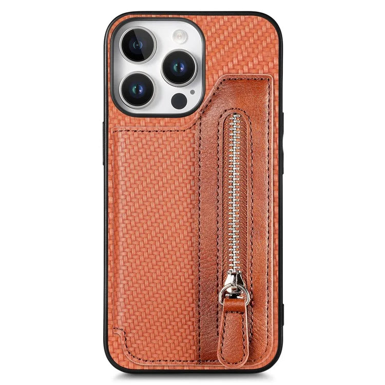 For iPhone 16 Pro Case Leather+PC+TPU Zipper Wallet Phone Shell Back Cover