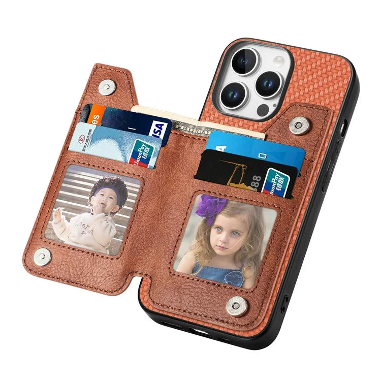 For iPhone 16 Pro Case Leather+PC+TPU Zipper Wallet Phone Shell Back Cover