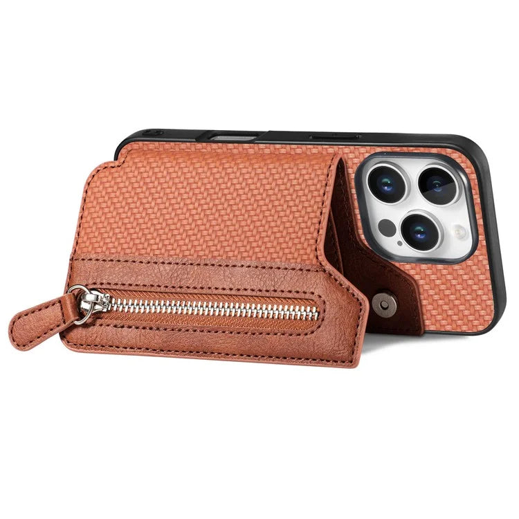 For iPhone 16 Pro Case Leather+PC+TPU Zipper Wallet Phone Shell Back Cover