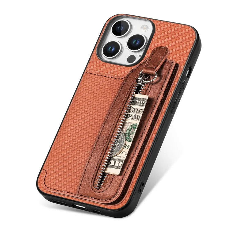 For iPhone 16 Pro Case Leather+PC+TPU Zipper Wallet Phone Shell Back Cover