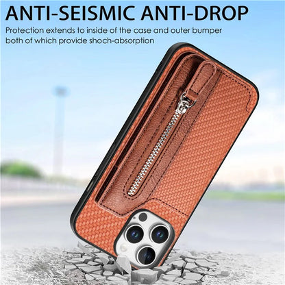 For iPhone 16 Pro Case Leather+PC+TPU Zipper Wallet Phone Shell Back Cover