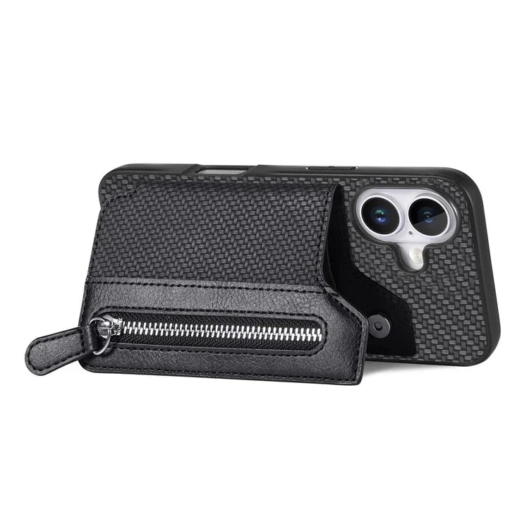 For iPhone 16 Plus Case Leather+PC+TPU Zipper Wallet Phone Shell Back Cover