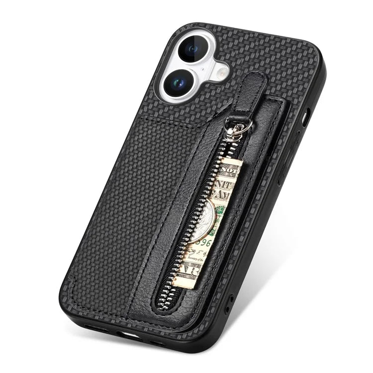 For iPhone 16 Plus Case Leather+PC+TPU Zipper Wallet Phone Shell Back Cover