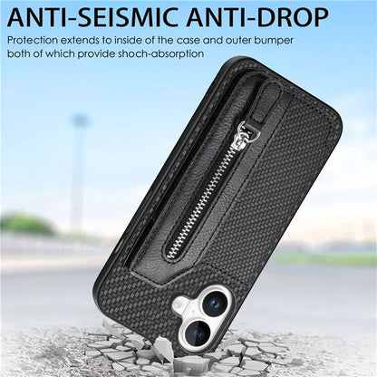 For iPhone 16 Plus Case Leather+PC+TPU Zipper Wallet Phone Shell Back Cover