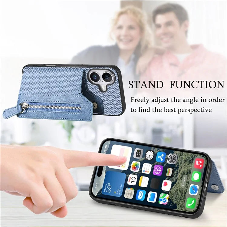 For iPhone 16 Plus Case Leather+PC+TPU Zipper Wallet Phone Shell Back Cover