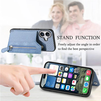 For iPhone 16 Plus Case Leather+PC+TPU Zipper Wallet Phone Shell Back Cover