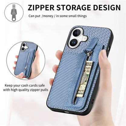 For iPhone 16 Plus Case Leather+PC+TPU Zipper Wallet Phone Shell Back Cover