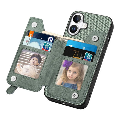 For iPhone 16 Plus Case Leather+PC+TPU Zipper Wallet Phone Shell Back Cover