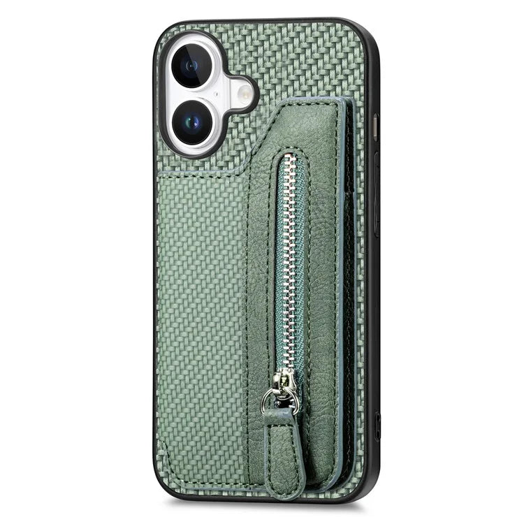 For iPhone 16 Plus Case Leather+PC+TPU Zipper Wallet Phone Shell Back Cover