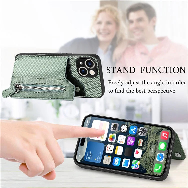 For iPhone 16 Plus Case Leather+PC+TPU Zipper Wallet Phone Shell Back Cover