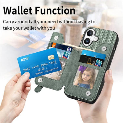 For iPhone 16 Plus Case Leather+PC+TPU Zipper Wallet Phone Shell Back Cover