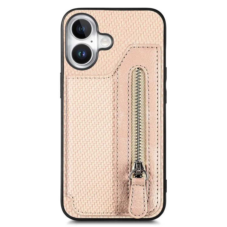 For iPhone 16 Plus Case Leather+PC+TPU Zipper Wallet Phone Shell Back Cover