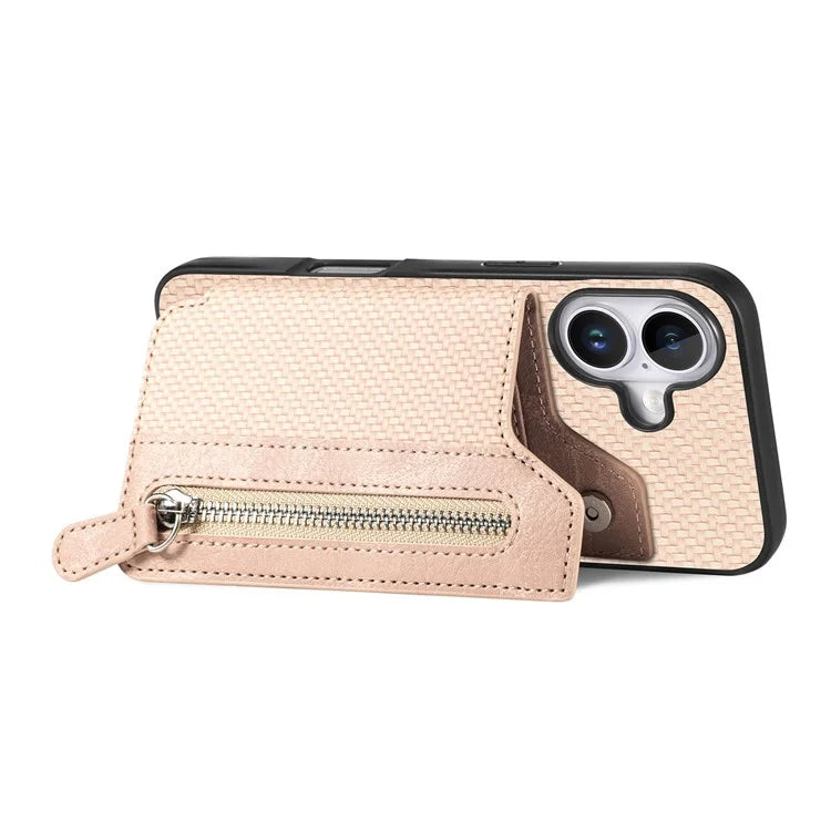 For iPhone 16 Plus Case Leather+PC+TPU Zipper Wallet Phone Shell Back Cover