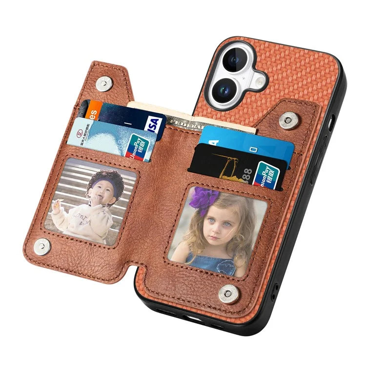 For iPhone 16 Plus Case Leather+PC+TPU Zipper Wallet Phone Shell Back Cover