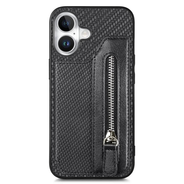 For iPhone 16 Case Leather+PC+TPU Zipper Wallet Phone Shell Back Cover