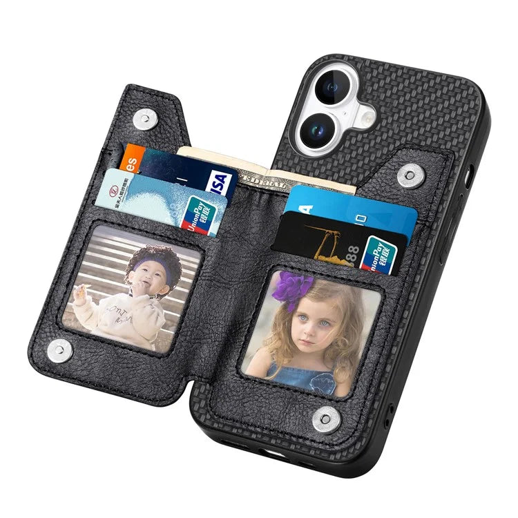 For iPhone 16 Case Leather+PC+TPU Zipper Wallet Phone Shell Back Cover