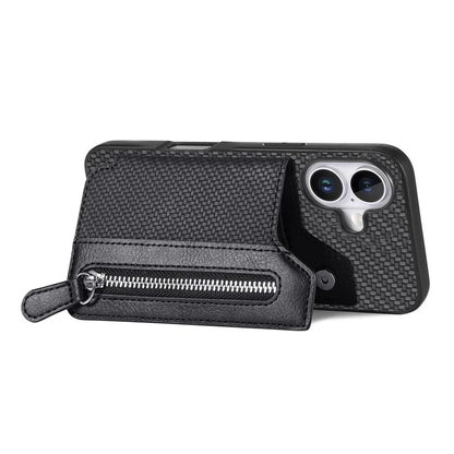 For iPhone 16 Case Leather+PC+TPU Zipper Wallet Phone Shell Back Cover
