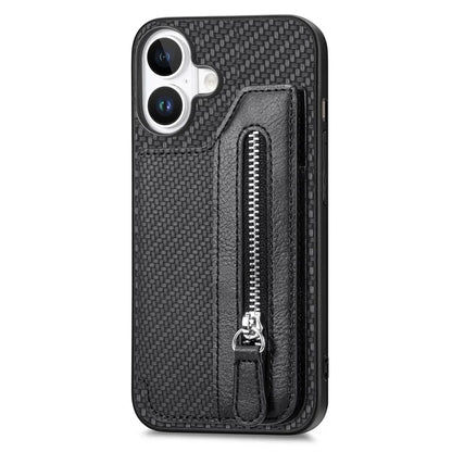 For iPhone 16 Case Leather+PC+TPU Zipper Wallet Phone Shell Back Cover