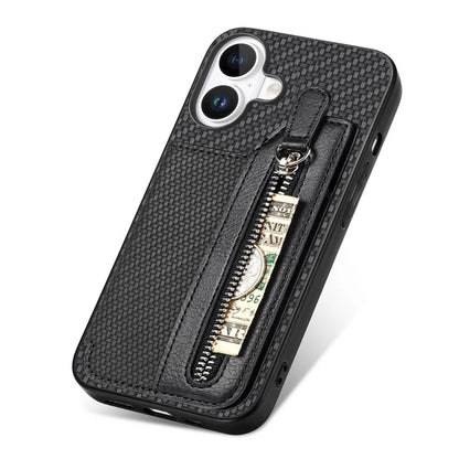 For iPhone 16 Case Leather+PC+TPU Zipper Wallet Phone Shell Back Cover
