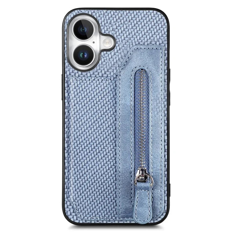 For iPhone 16 Case Leather+PC+TPU Zipper Wallet Phone Shell Back Cover