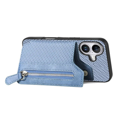 For iPhone 16 Case Leather+PC+TPU Zipper Wallet Phone Shell Back Cover