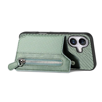 For iPhone 16 Case Leather+PC+TPU Zipper Wallet Phone Shell Back Cover