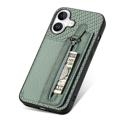 For iPhone 16 Case Leather+PC+TPU Zipper Wallet Phone Shell Back Cover