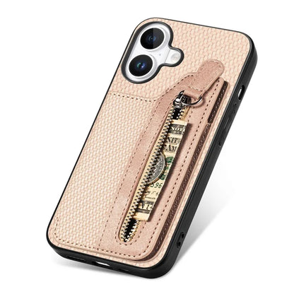 For iPhone 16 Case Leather+PC+TPU Zipper Wallet Phone Shell Back Cover