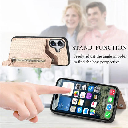 For iPhone 16 Case Leather+PC+TPU Zipper Wallet Phone Shell Back Cover
