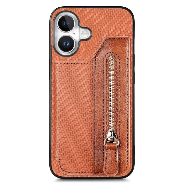 For iPhone 16 Case Leather+PC+TPU Zipper Wallet Phone Shell Back Cover