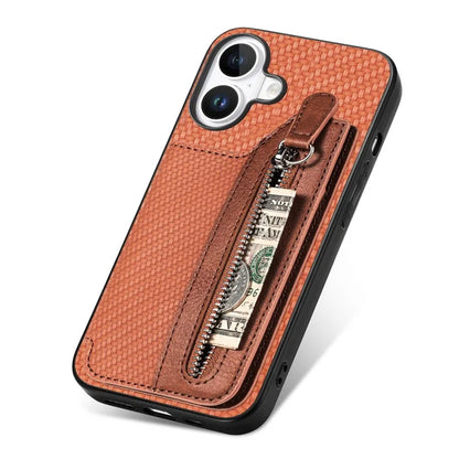 For iPhone 16 Case Leather+PC+TPU Zipper Wallet Phone Shell Back Cover