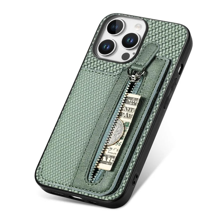 For iPhone 16 Pro Max Case Leather+PC+TPU Zipper Wallet Phone Shell Back Cover