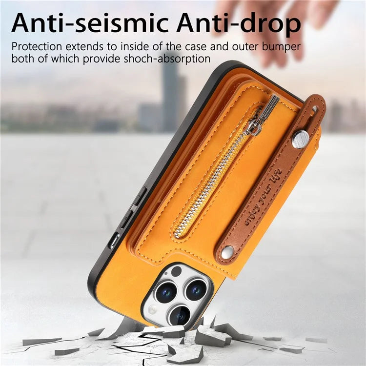 For iPhone 16 Pro Max Case Zipper Card Holder Leather+TPU+PC Phone Cover 2-in-1 Magnetic Detachable